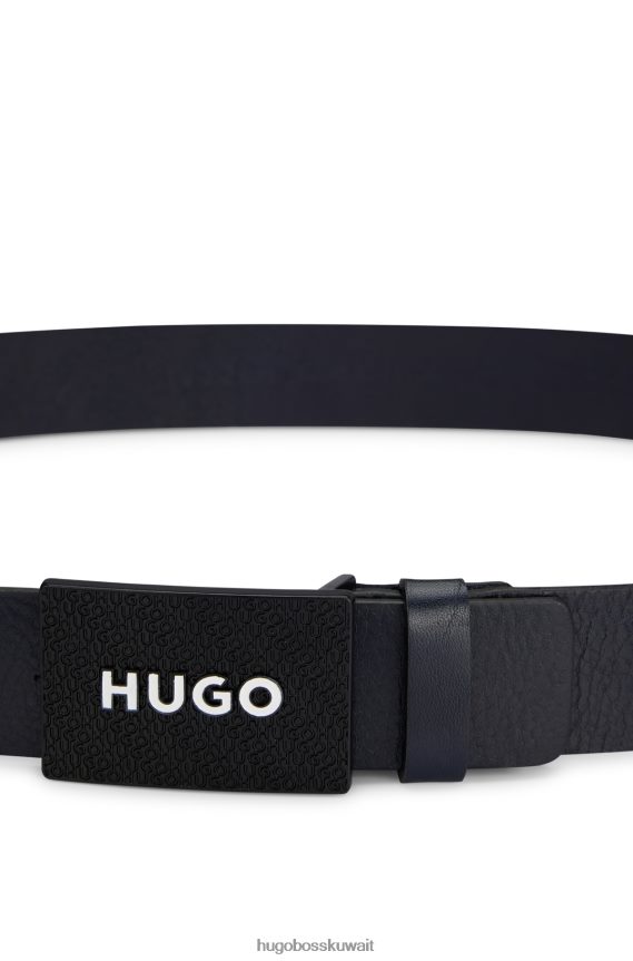 4TFNJN5492 أزرق غامق Hugo Boss حزام من الجلد الإيطالي مع مشبك هوغو ذو علامة تجارية باللون الأزرق الداكن