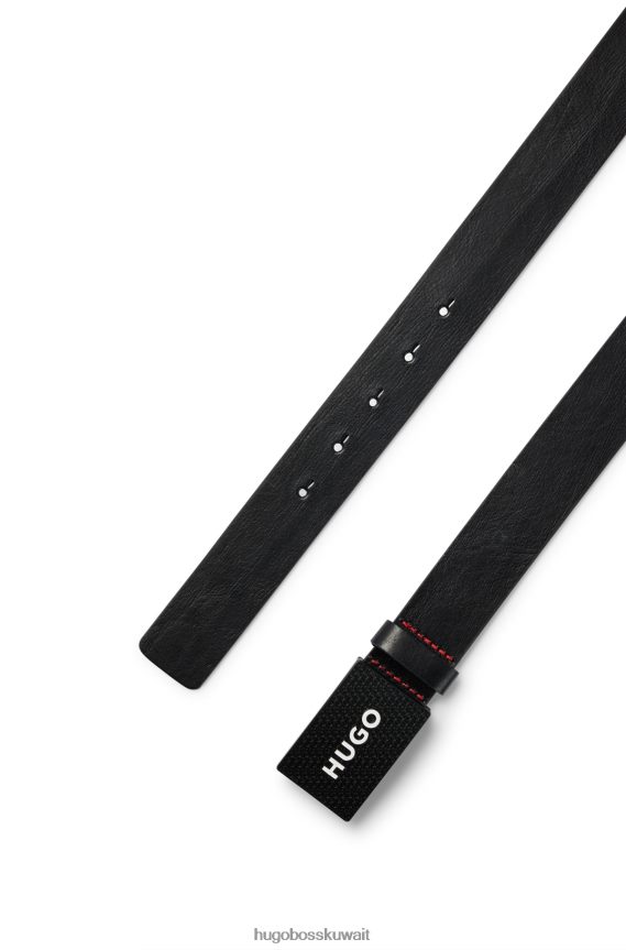 4TFNJN5493 أسود Hugo Boss حزام هوغو من الجلد الإيطالي باللون الأسود مع إبزيم من البلاك يحمل العلامة التجارية