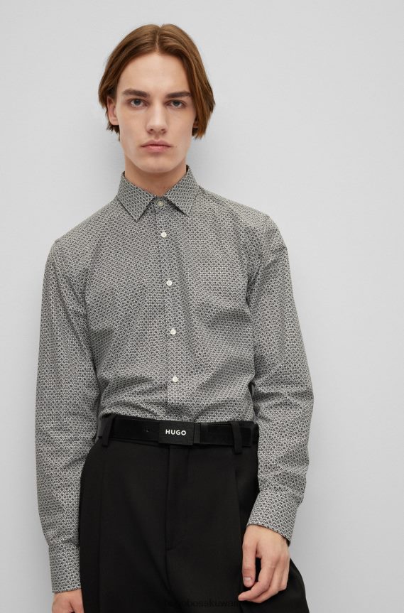 4TFNJN5493 أسود Hugo Boss حزام هوغو من الجلد الإيطالي باللون الأسود مع إبزيم من البلاك يحمل العلامة التجارية