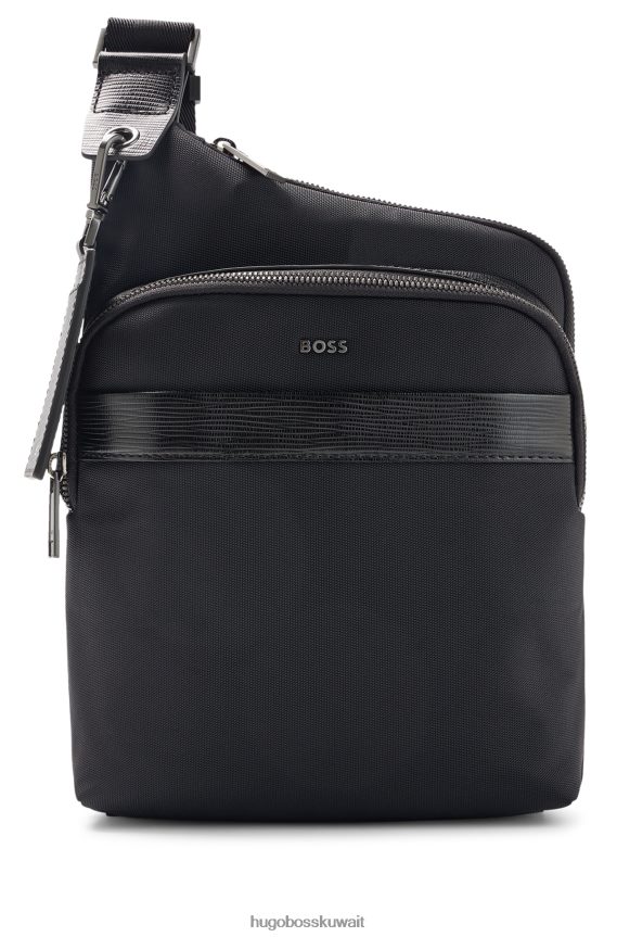 4TFNJN5495 أسود Hugo Boss حقيبة مراسل هوغو مصنوعة من النايلون مع حواف من الجلد الصناعي باللون الأسود