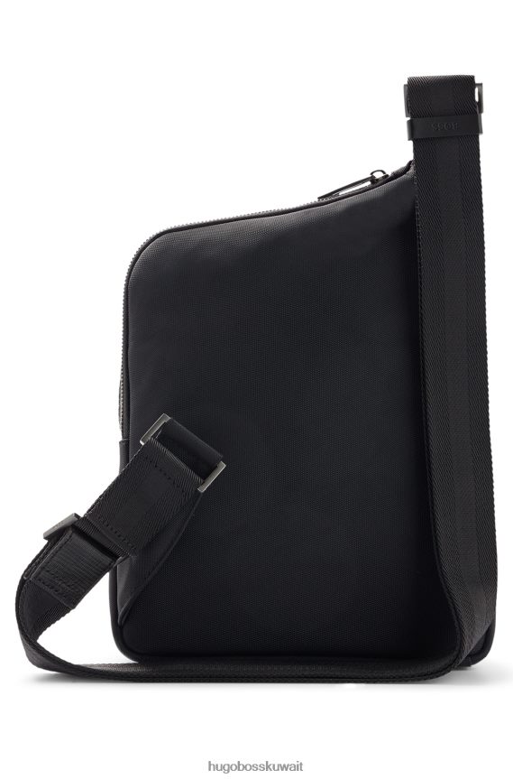 4TFNJN5495 أسود Hugo Boss حقيبة مراسل هوغو مصنوعة من النايلون مع حواف من الجلد الصناعي باللون الأسود