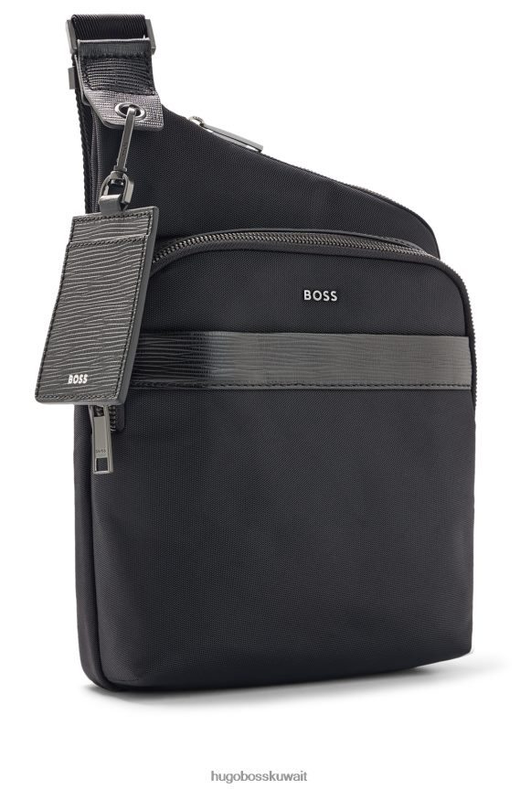 4TFNJN5495 أسود Hugo Boss حقيبة مراسل هوغو مصنوعة من النايلون مع حواف من الجلد الصناعي باللون الأسود