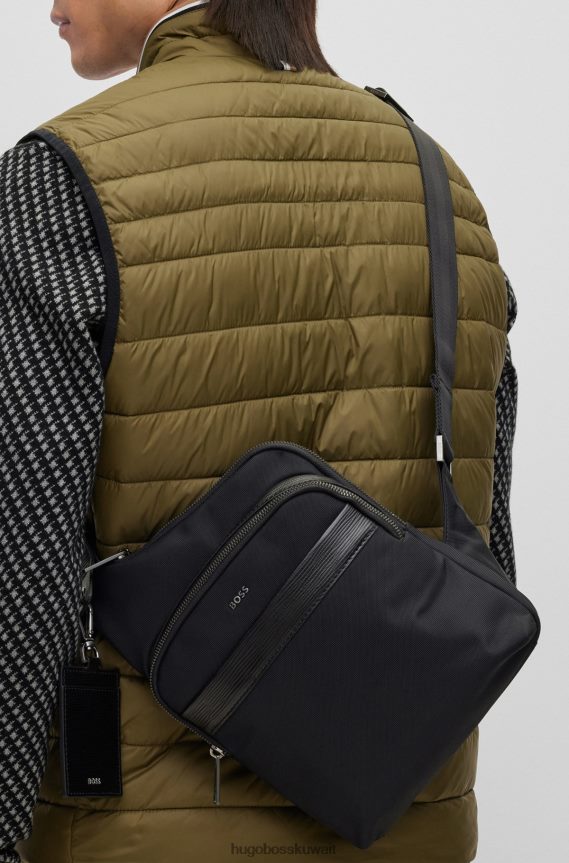 4TFNJN5495 أسود Hugo Boss حقيبة مراسل هوغو مصنوعة من النايلون مع حواف من الجلد الصناعي باللون الأسود
