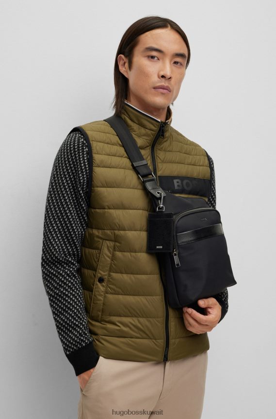 4TFNJN5495 أسود Hugo Boss حقيبة مراسل هوغو مصنوعة من النايلون مع حواف من الجلد الصناعي باللون الأسود