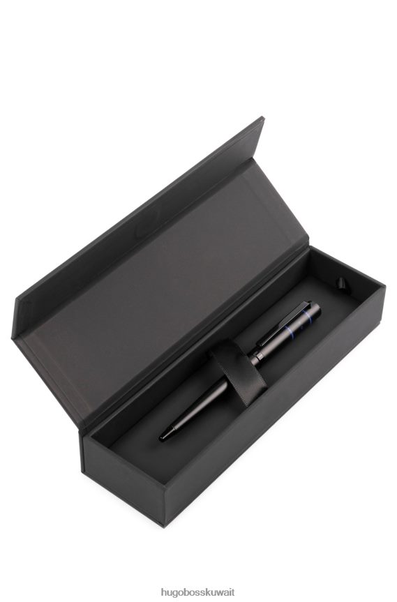 4TFNJN5496 أسود Hugo Boss قلم حبر جاف أسود مع خطوط زرقاء وشعار هوغو الأسود