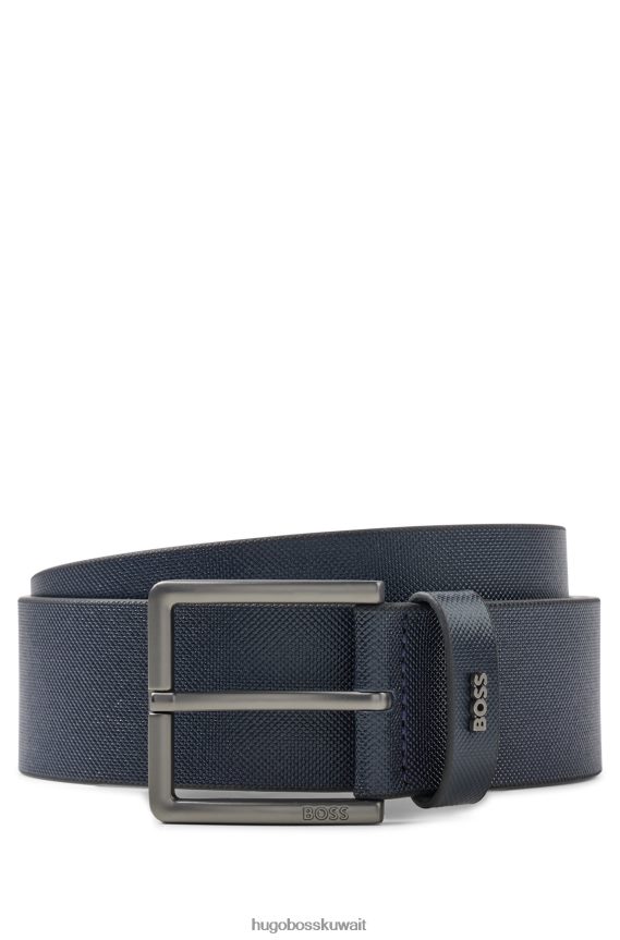 4TFNJN5501 أزرق غامق Hugo Boss حزام جلدي مطبوع من هوغو مع حافظة شعار باللون الأزرق الداكن