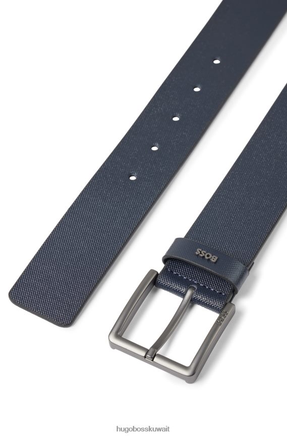 4TFNJN5501 أزرق غامق Hugo Boss حزام جلدي مطبوع من هوغو مع حافظة شعار باللون الأزرق الداكن