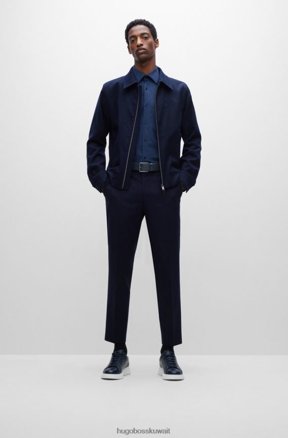 4TFNJN5501 أزرق غامق Hugo Boss حزام جلدي مطبوع من هوغو مع حافظة شعار باللون الأزرق الداكن