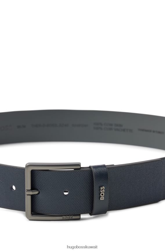 4TFNJN5501 أزرق غامق Hugo Boss حزام جلدي مطبوع من هوغو مع حافظة شعار باللون الأزرق الداكن