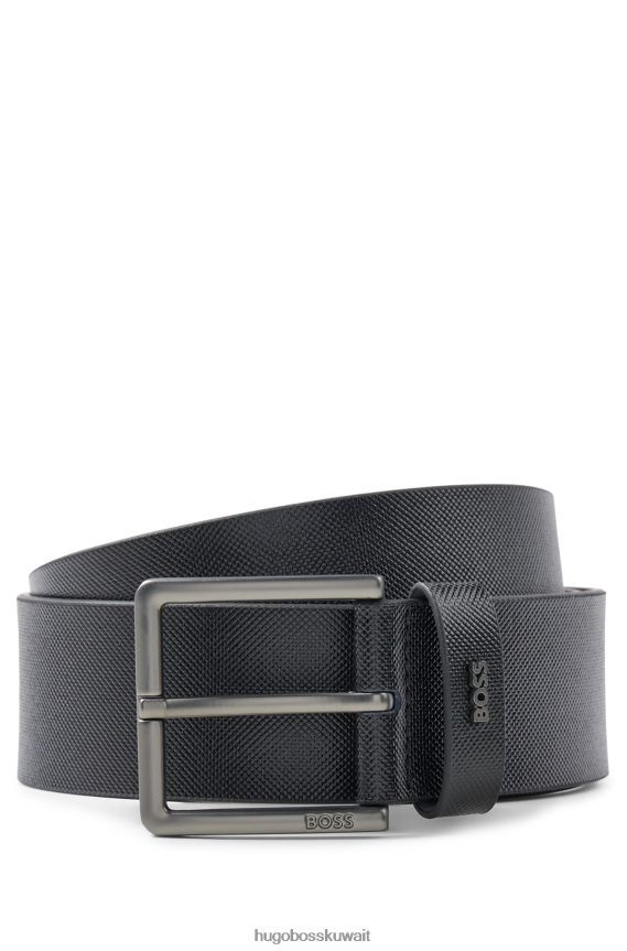 4TFNJN5502 أسود Hugo Boss حزام من الجلد المطبوع مع حافظة شعار هوغو باللون الأسود