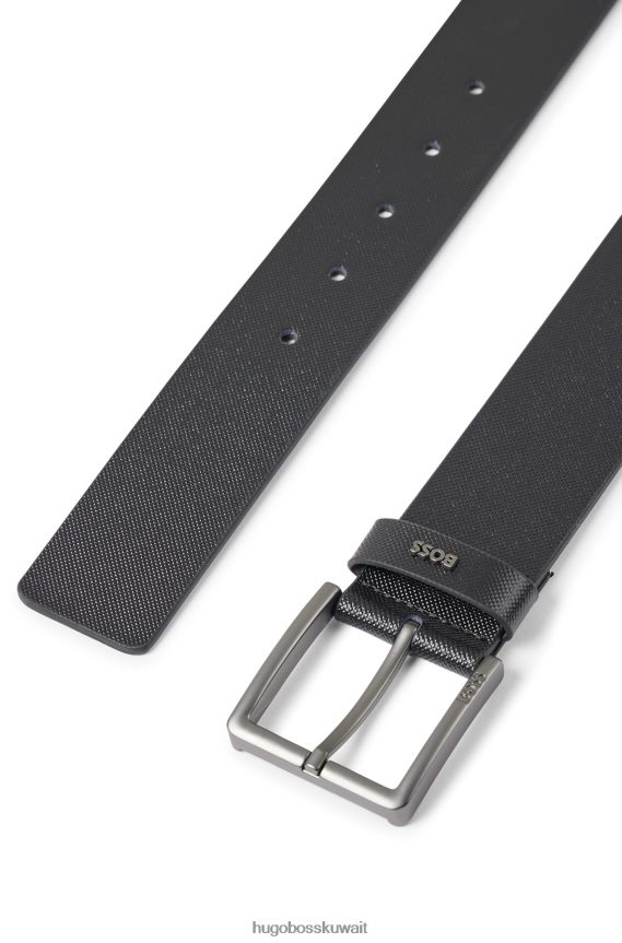 4TFNJN5502 أسود Hugo Boss حزام من الجلد المطبوع مع حافظة شعار هوغو باللون الأسود