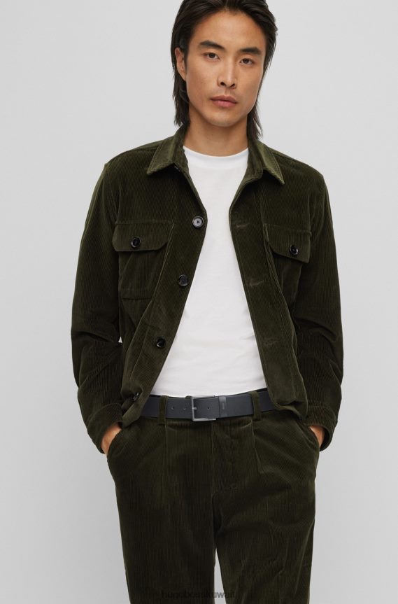 4TFNJN5502 أسود Hugo Boss حزام من الجلد المطبوع مع حافظة شعار هوغو باللون الأسود