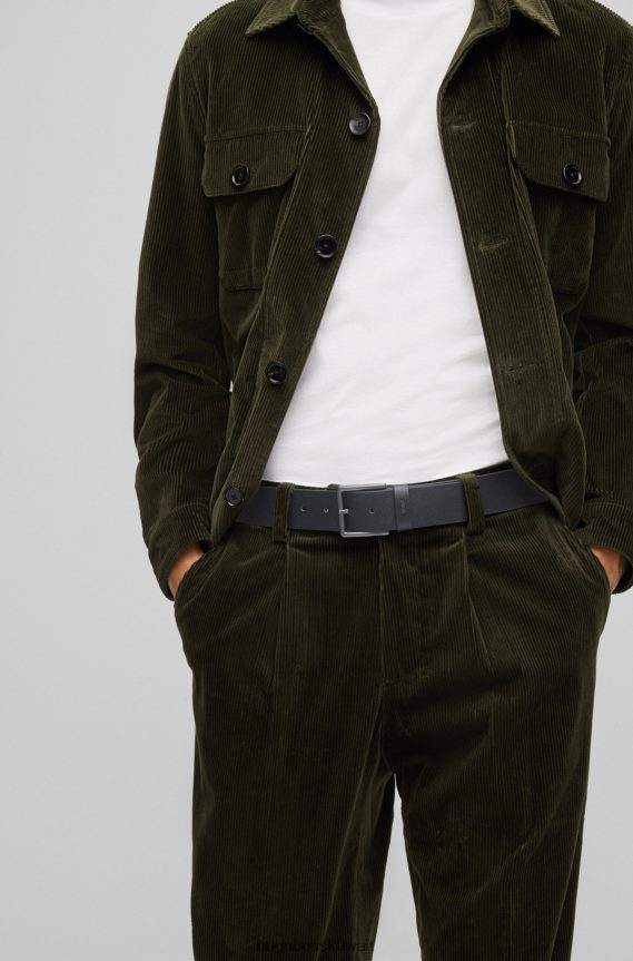 4TFNJN5502 أسود Hugo Boss حزام من الجلد المطبوع مع حافظة شعار هوغو باللون الأسود