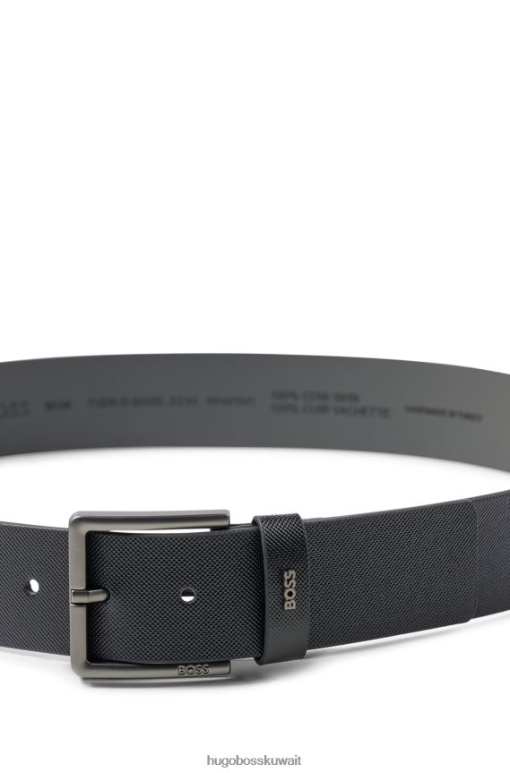 4TFNJN5502 أسود Hugo Boss حزام من الجلد المطبوع مع حافظة شعار هوغو باللون الأسود