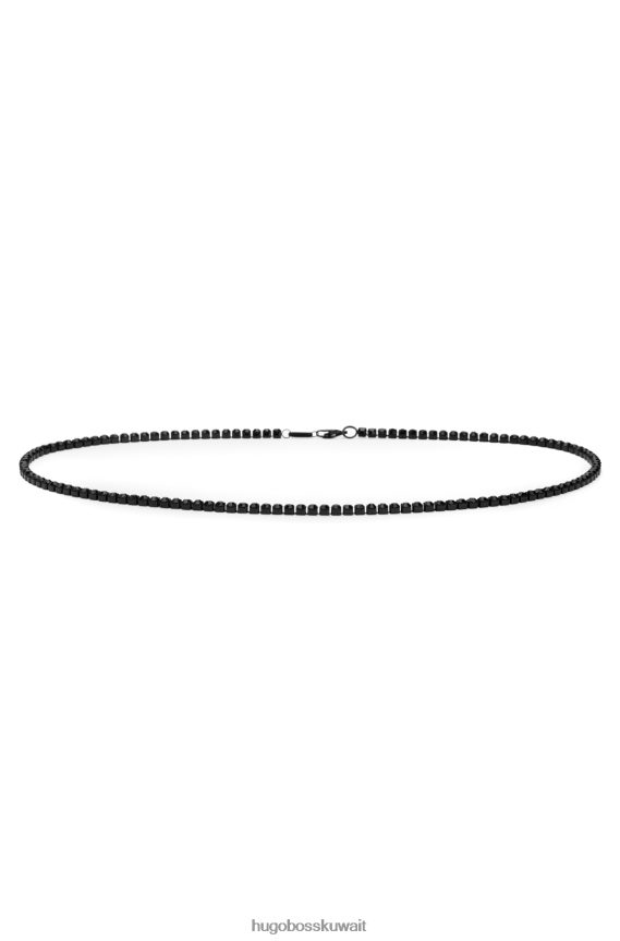 4TFNJN5503 أسود Hugo Boss قلادة سوداء من الفولاذ الأسود مرصعة بأحجار هوغو ذات الأوجه