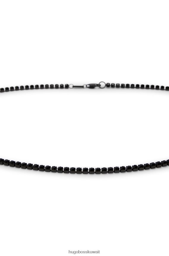4TFNJN5503 أسود Hugo Boss قلادة سوداء من الفولاذ الأسود مرصعة بأحجار هوغو ذات الأوجه