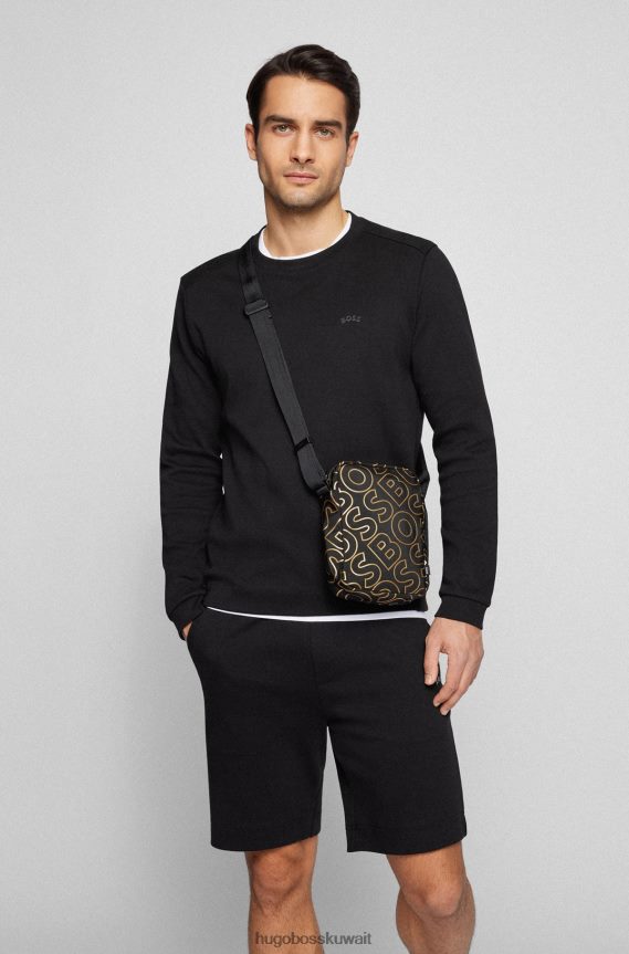 4TFNJN5504 أسود Hugo Boss حقيبة مراسل بطبعة شعار من قماش هوغو المعاد تدويره باللون الأسود