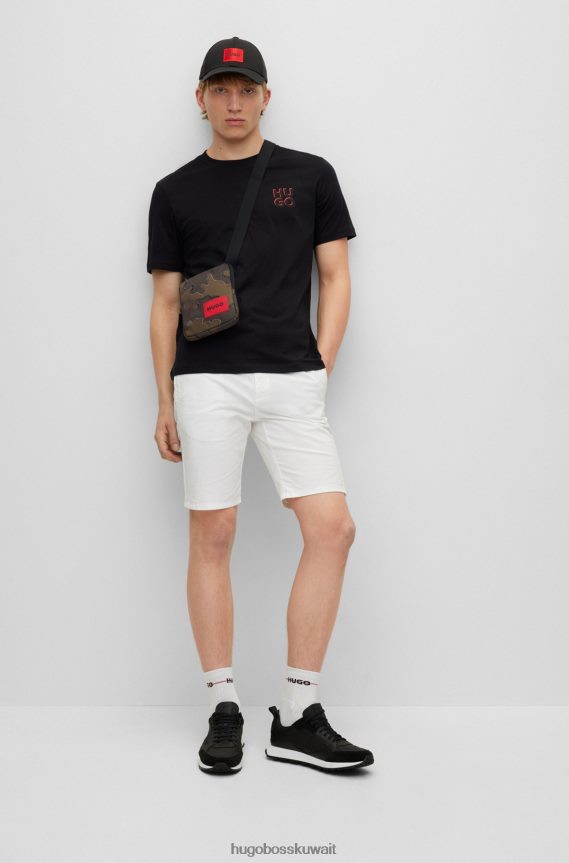 4TFNJN5505 منقوشة باللون الأخضر Hugo Boss حقيبة مراسل بطبعة هوغو مموهة منقوشة باللون الأخضر مع ملصق شعار أحمر