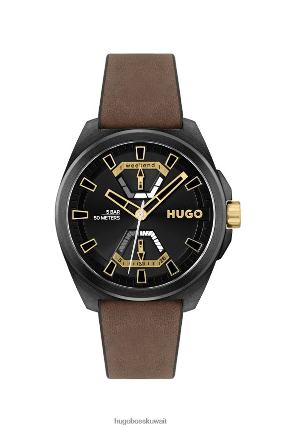 4TFNJN5506 حزمة مسبقة متنوعة Hugo Boss ساعة هوغو المتنوعة المطلية باللون الأسود مع حزام من الجلد البني