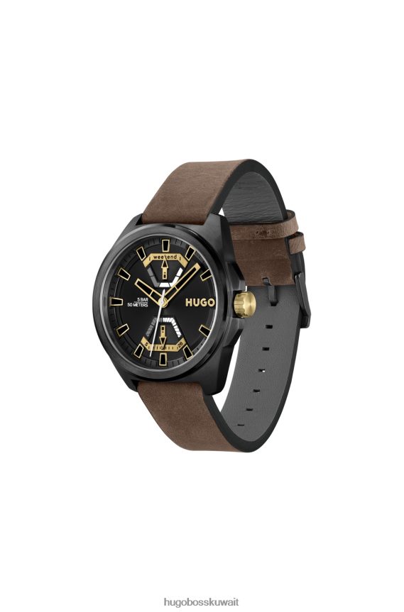 4TFNJN5506 حزمة مسبقة متنوعة Hugo Boss ساعة هوغو المتنوعة المطلية باللون الأسود مع حزام من الجلد البني