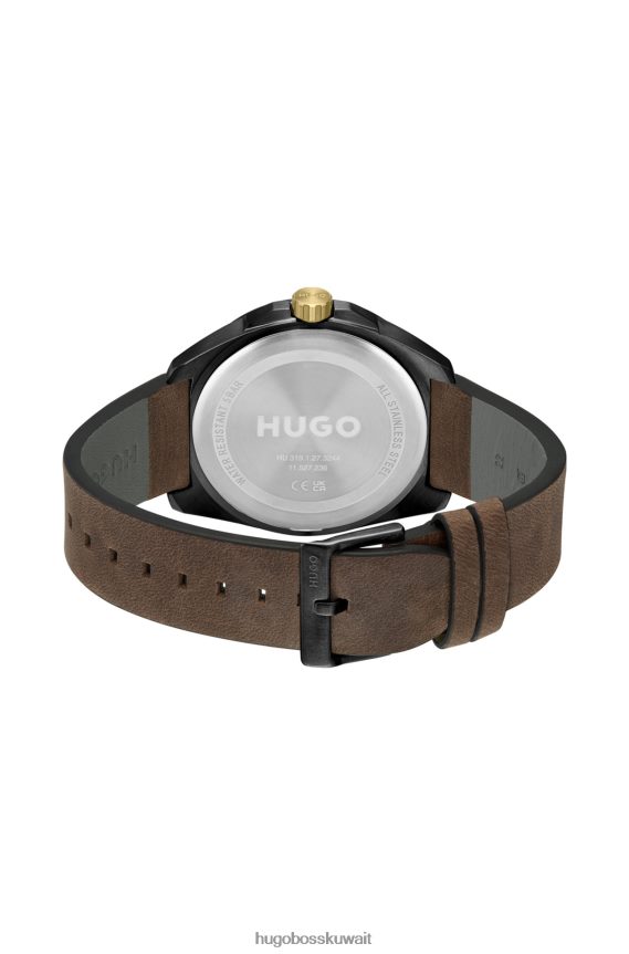 4TFNJN5506 حزمة مسبقة متنوعة Hugo Boss ساعة هوغو المتنوعة المطلية باللون الأسود مع حزام من الجلد البني