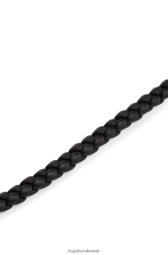 4TFNJN5508 أسود Hugo Boss أساور مطاطية مضفرة إيطالية الصنع مع شعار مغناطيسي للإغلاق باللون الأسود