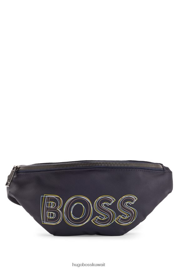 4TFNJN5509 أزرق غامق Hugo Boss حقيبة حزام من النايلون المعاد تدويره باللون الأزرق الداكن مع طباعة شعار هوغو بطبقات