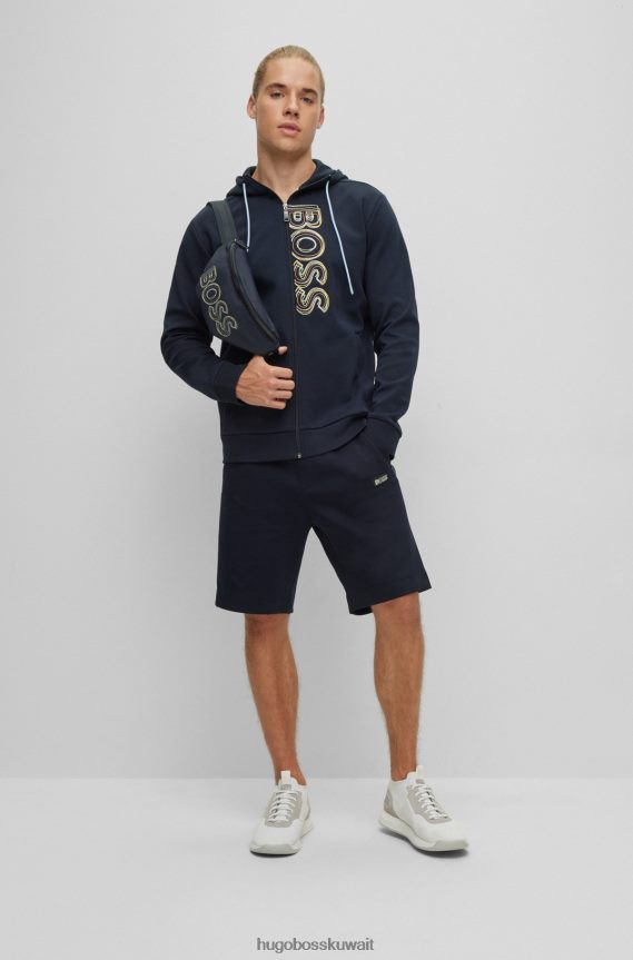 4TFNJN5509 أزرق غامق Hugo Boss حقيبة حزام من النايلون المعاد تدويره باللون الأزرق الداكن مع طباعة شعار هوغو بطبقات