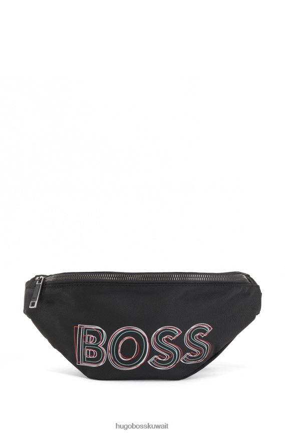 4TFNJN5510 أسود Hugo Boss حقيبة حزام من النايلون المعاد تدويره مع طباعة شعار هوغو بطبقات باللون الأسود