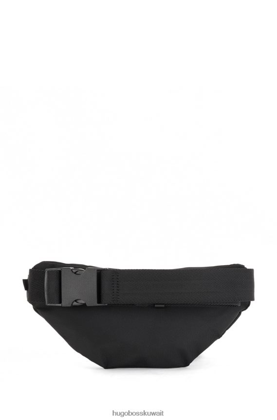 4TFNJN5510 أسود Hugo Boss حقيبة حزام من النايلون المعاد تدويره مع طباعة شعار هوغو بطبقات باللون الأسود