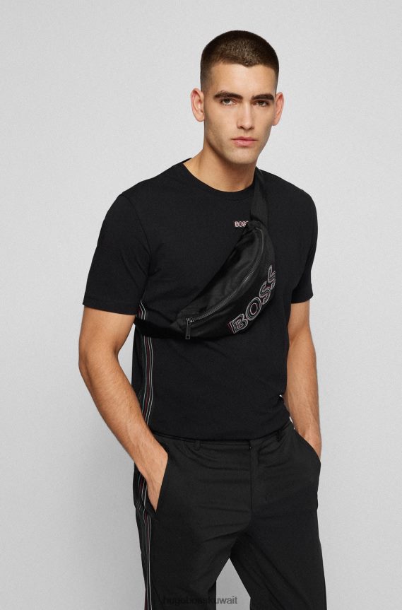 4TFNJN5510 أسود Hugo Boss حقيبة حزام من النايلون المعاد تدويره مع طباعة شعار هوغو بطبقات باللون الأسود