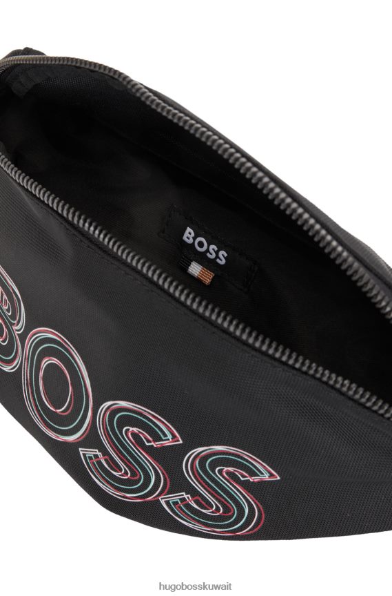 4TFNJN5510 أسود Hugo Boss حقيبة حزام من النايلون المعاد تدويره مع طباعة شعار هوغو بطبقات باللون الأسود