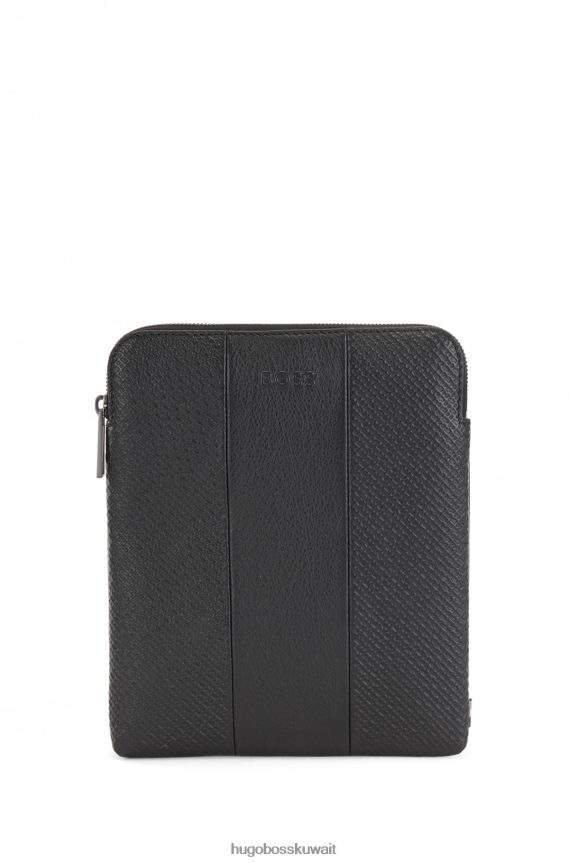 4TFNJN5511 أسود Hugo Boss حقيبة مغلف من الجلد الإيطالي العادي والمزخرف