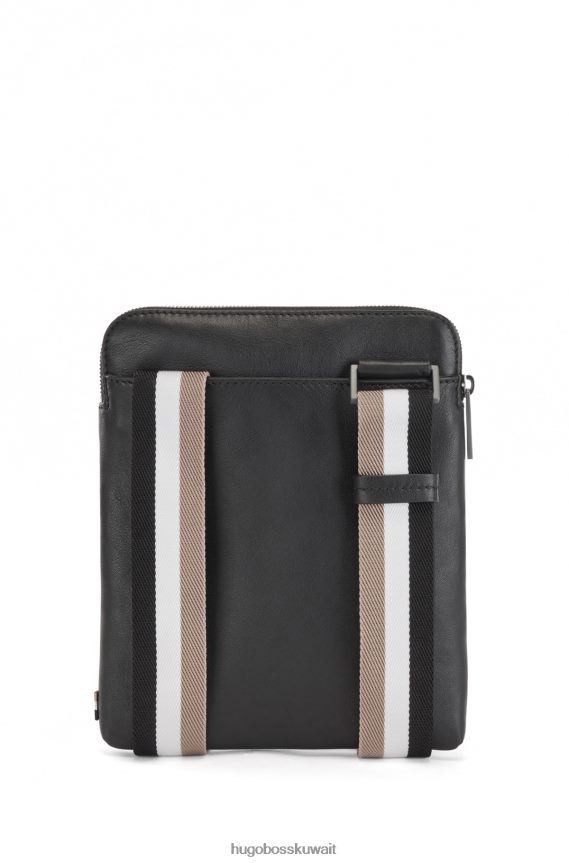 4TFNJN5511 أسود Hugo Boss حقيبة مغلف من الجلد الإيطالي العادي والمزخرف