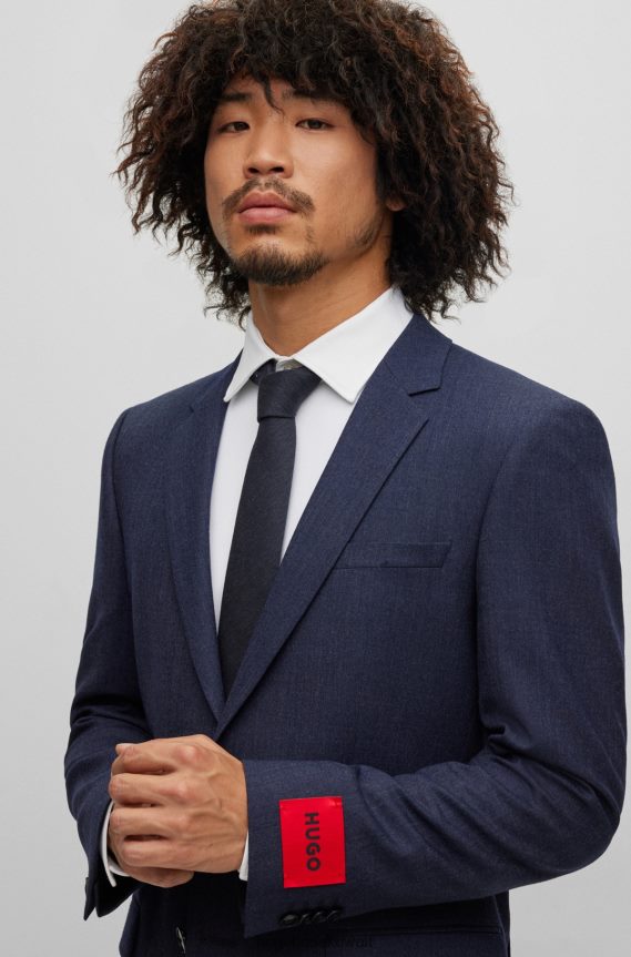 4TFNJN5512 أزرق غامق Hugo Boss ربطة عنق هوغو منسوجة من مزيج الصوف باللون الأزرق الداكن