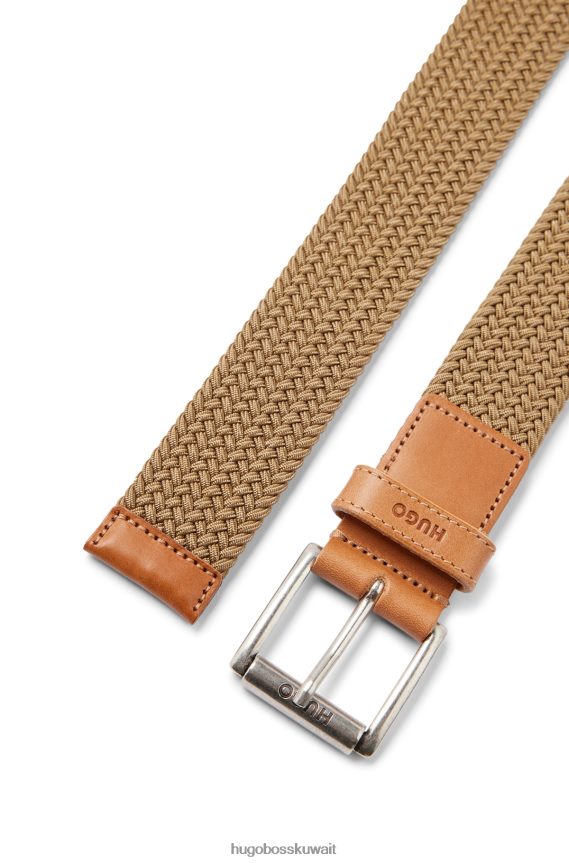 4TFNJN5514 اللون البيج Hugo Boss حزام مطاطي منسوج إيطالي الصنع باللون البيج من Hugo مع حواف جلدية