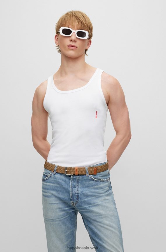 4TFNJN5514 اللون البيج Hugo Boss حزام مطاطي منسوج إيطالي الصنع باللون البيج من Hugo مع حواف جلدية