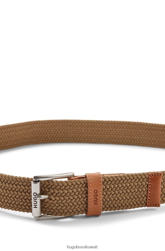 4TFNJN5514 اللون البيج Hugo Boss حزام مطاطي منسوج إيطالي الصنع باللون البيج من Hugo مع حواف جلدية