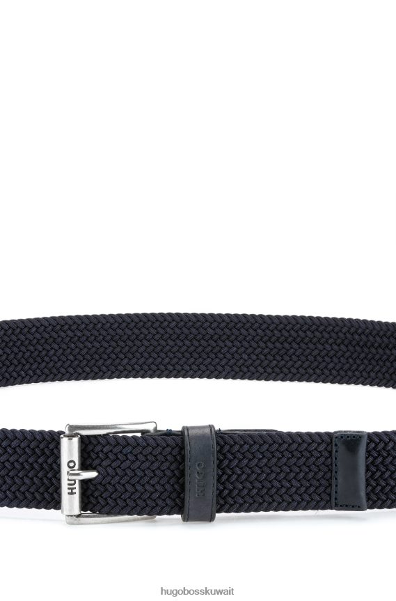 4TFNJN5515 أزرق غامق Hugo Boss حزام مرن منسوج إيطالي الصنع من هوغو مع حواف جلدية باللون الأزرق الداكن