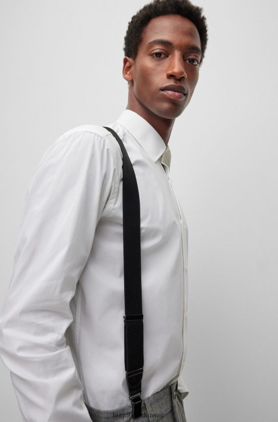 4TFNJN5520 أسود Hugo Boss الأقواس ذات العلامات التجارية مع حواف جلدية باللون الأسود