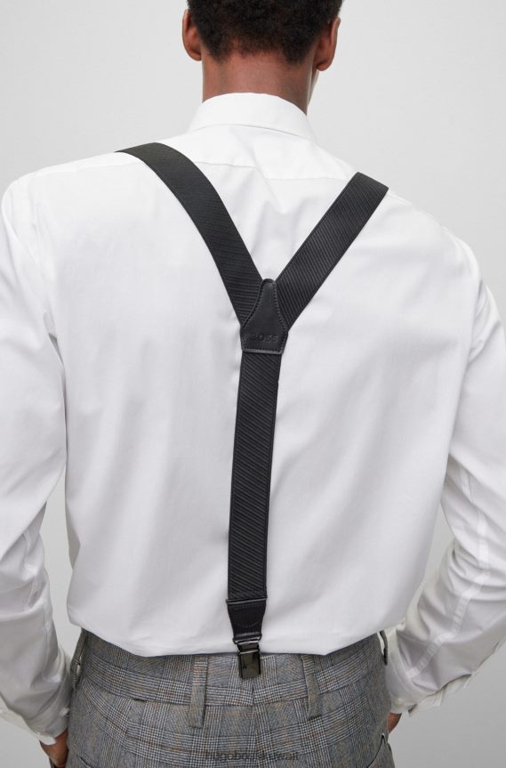 4TFNJN5520 أسود Hugo Boss الأقواس ذات العلامات التجارية مع حواف جلدية باللون الأسود