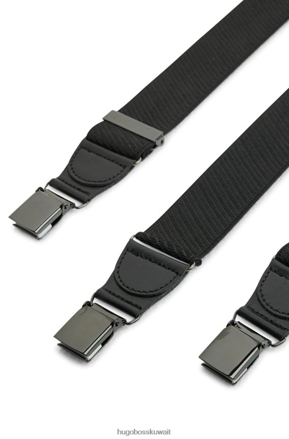 4TFNJN5520 أسود Hugo Boss الأقواس ذات العلامات التجارية مع حواف جلدية باللون الأسود