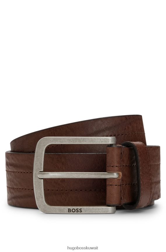4TFNJN5527 بني غامق Hugo Boss حزام هوغو من الجلد الإيطالي باللون البني الداكن مع تفاصيل خياطة