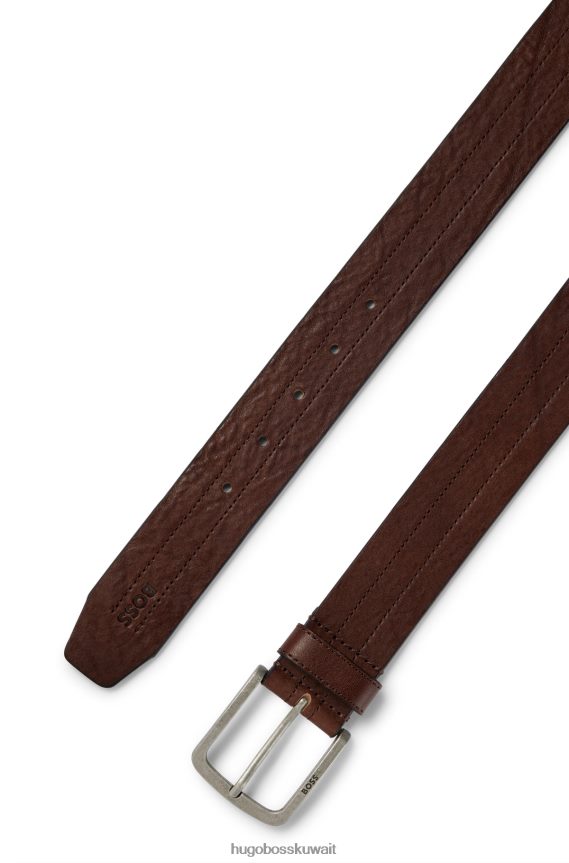 4TFNJN5527 بني غامق Hugo Boss حزام هوغو من الجلد الإيطالي باللون البني الداكن مع تفاصيل خياطة