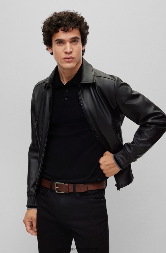 4TFNJN5527 بني غامق Hugo Boss حزام هوغو من الجلد الإيطالي باللون البني الداكن مع تفاصيل خياطة