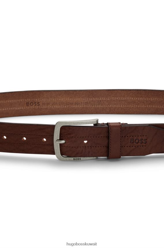 4TFNJN5527 بني غامق Hugo Boss حزام هوغو من الجلد الإيطالي باللون البني الداكن مع تفاصيل خياطة