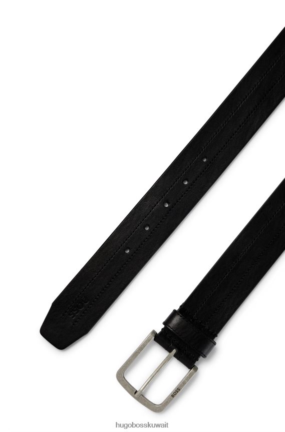 4TFNJN5528 أسود Hugo Boss حزام هوغو من الجلد الإيطالي باللون الأسود مع تفاصيل خياطة