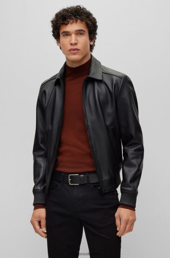 4TFNJN5528 أسود Hugo Boss حزام هوغو من الجلد الإيطالي باللون الأسود مع تفاصيل خياطة