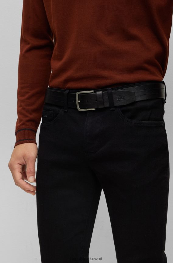 4TFNJN5528 أسود Hugo Boss حزام هوغو من الجلد الإيطالي باللون الأسود مع تفاصيل خياطة