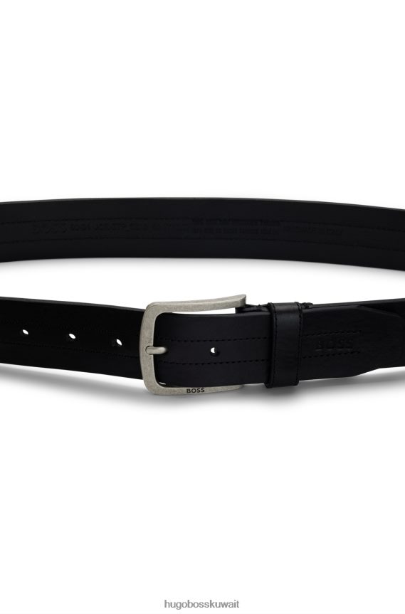 4TFNJN5528 أسود Hugo Boss حزام هوغو من الجلد الإيطالي باللون الأسود مع تفاصيل خياطة